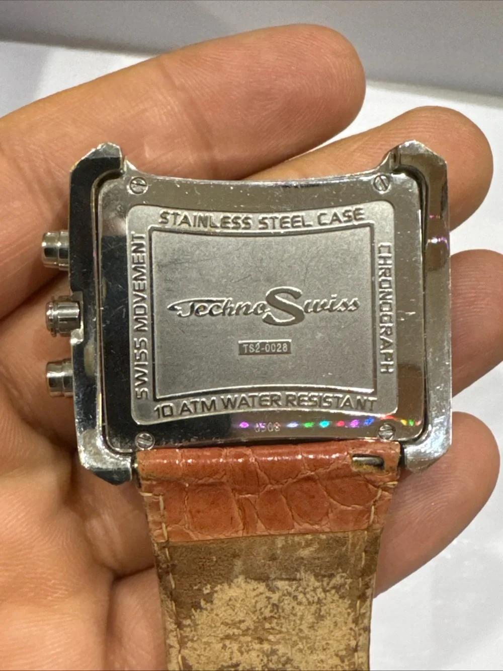 Techno Swiss Diamond Watch Men’s Square Stainless Steel Brown Band Parts Repair